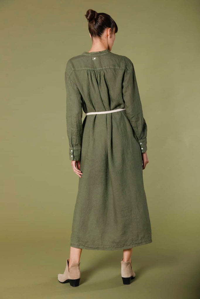 immagine 2 di abito lungo da donna in lino con cintura in corda modello Colette Dress colore verde regular di mason's