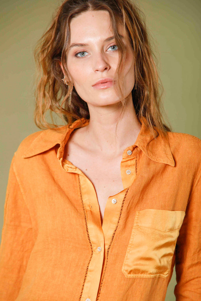 Bild 2 von Damen Langarm Leinenhemd Modell Nicole Patch Farbe orange von mason's 