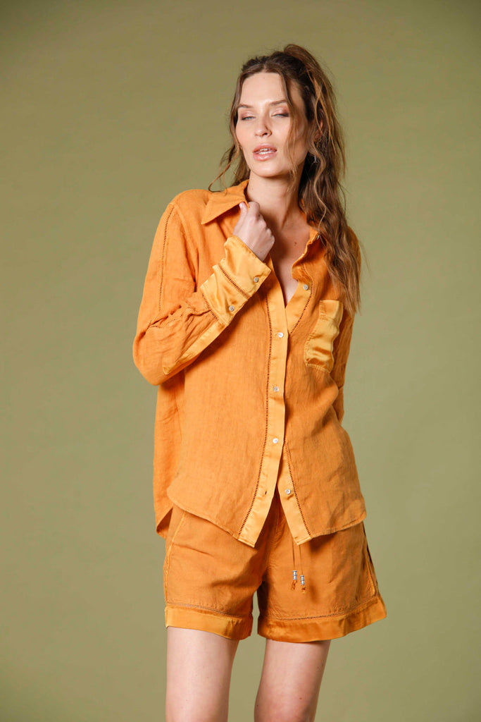 Bild 3 von Damen Langarm Leinenhemd Modell Nicole Patch Farbe orange von mason's 