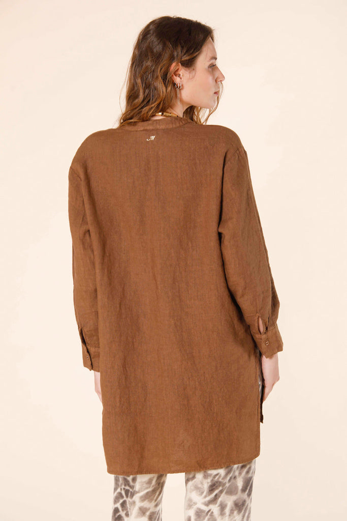 Bild 3 von Mason's langärmeliges Damen-Leinenhemd mit Mandarinenausschnitt, Indien-Muster, Farbe: gebranntes Braun 