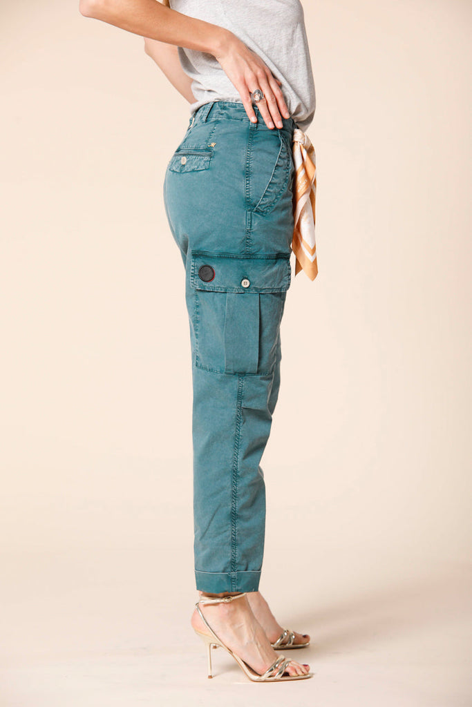 Bild 3 von Damen-Cargo-Hose aus mintgrünem Twill-Baumwollstoff im Waschungseffekt, Modell Judy Archivio W von Mason's.