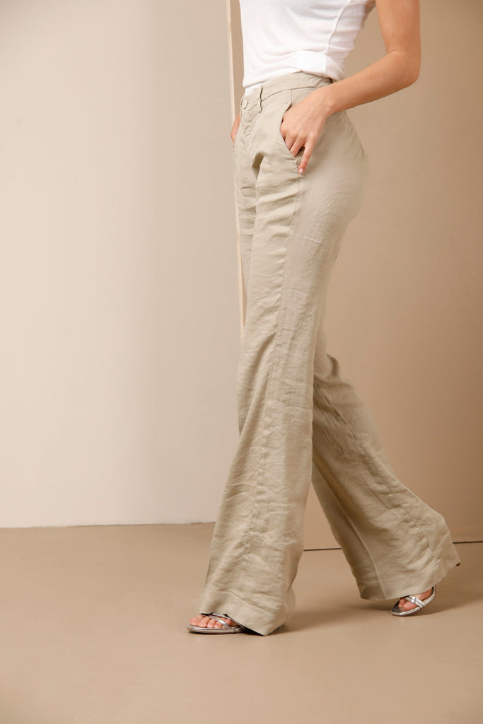 New York Flare Chino Hosen für Damen aus Leinenmischung mit weitem Saum Slim