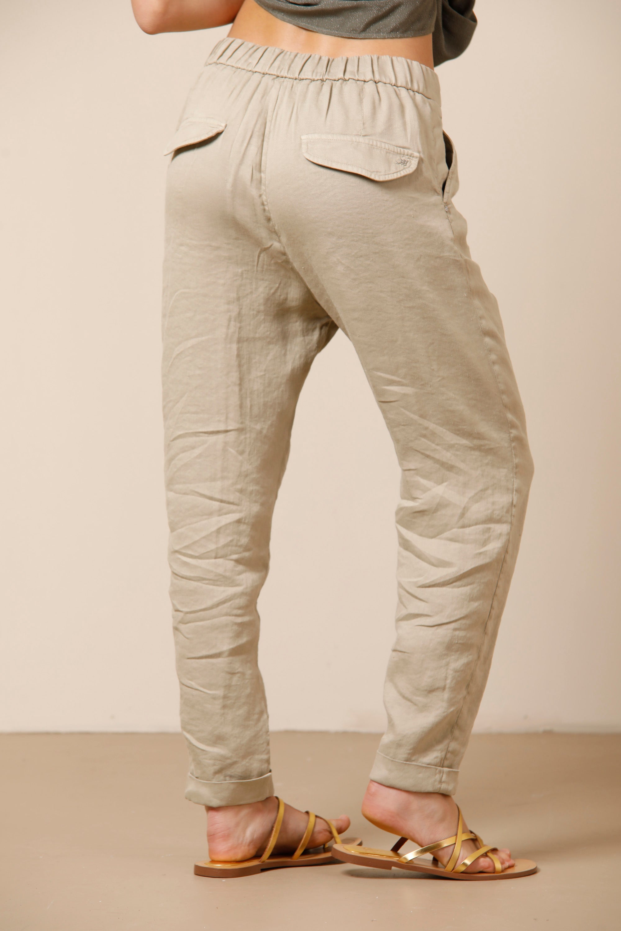 Malibu Jogger City pantalone chino donna in misto lino con coulisse relaxed