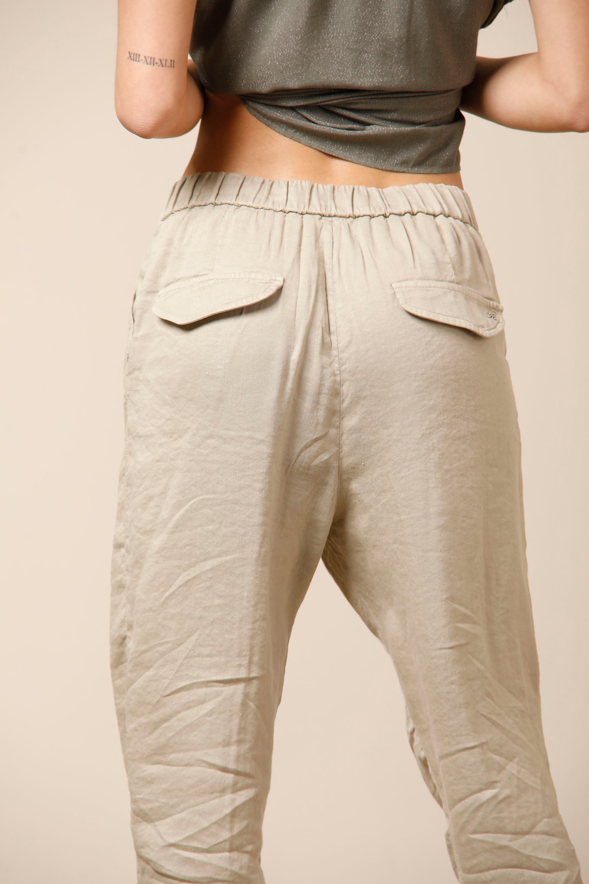 Malibu Jogger City pantalone chino donna in misto lino con coulisse relaxed