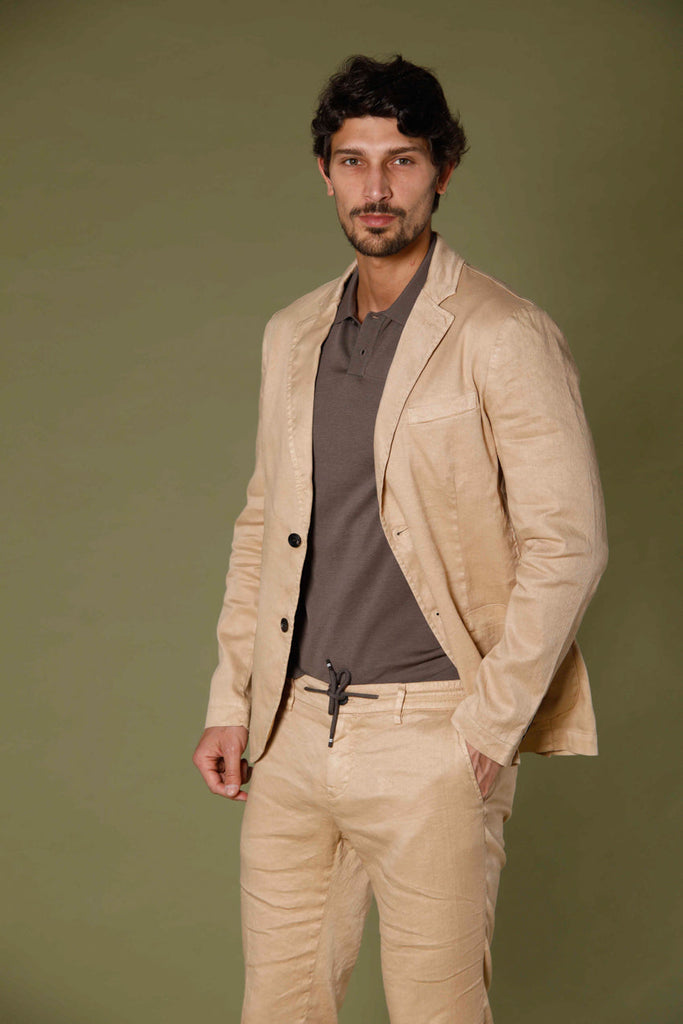 Immagine 5 di blazer uomo in twill di lino e cotone color kaki scuro modello Da Vinci Summer di Mason's