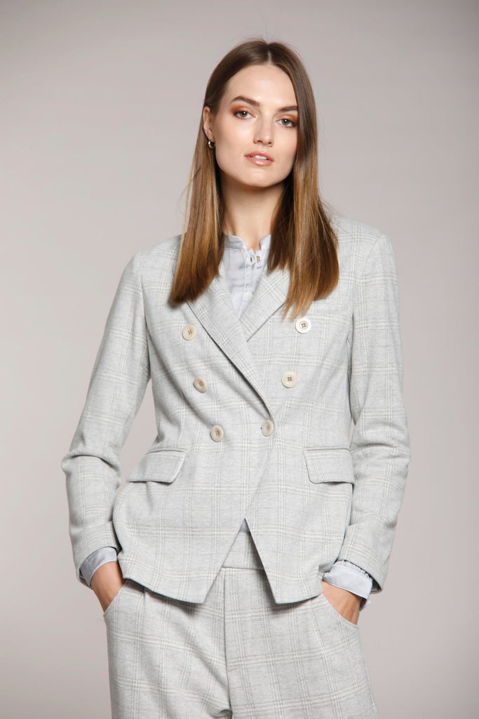 Immagine 2 di blazer doppio petto da donna in jersey, con pattern galles, colore grigio chiaro, modello Caroline di Mason's