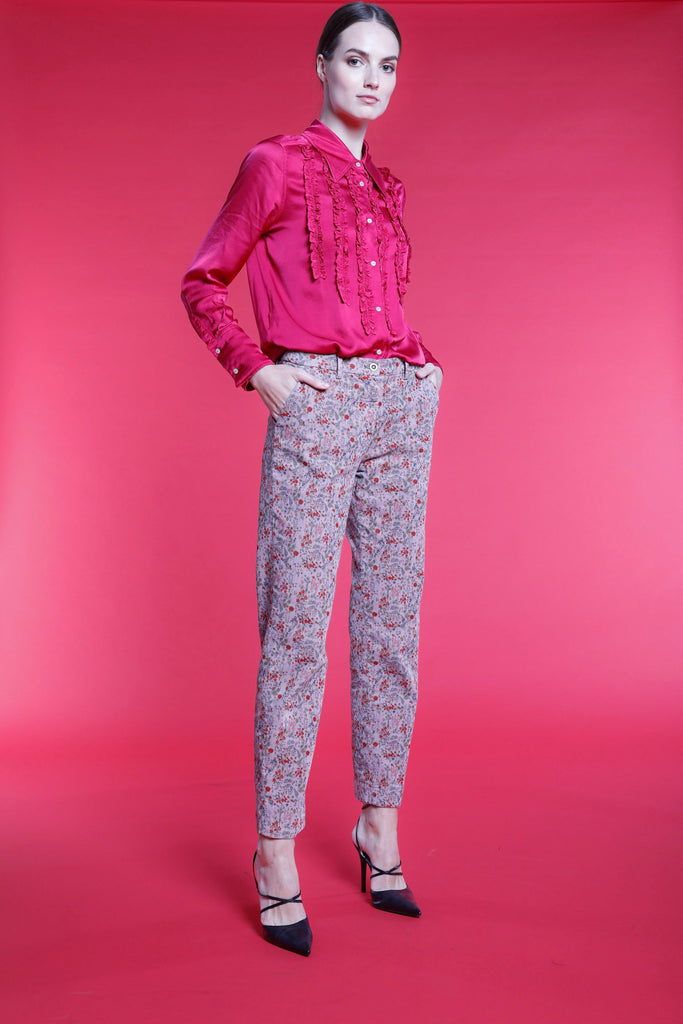 Immagine 1 di pantalone chino donna in velluto color cipria con pattern fiori modello New York di Mason's